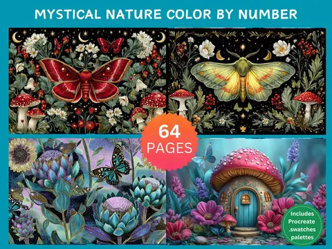 Mystical Nature color by number pages