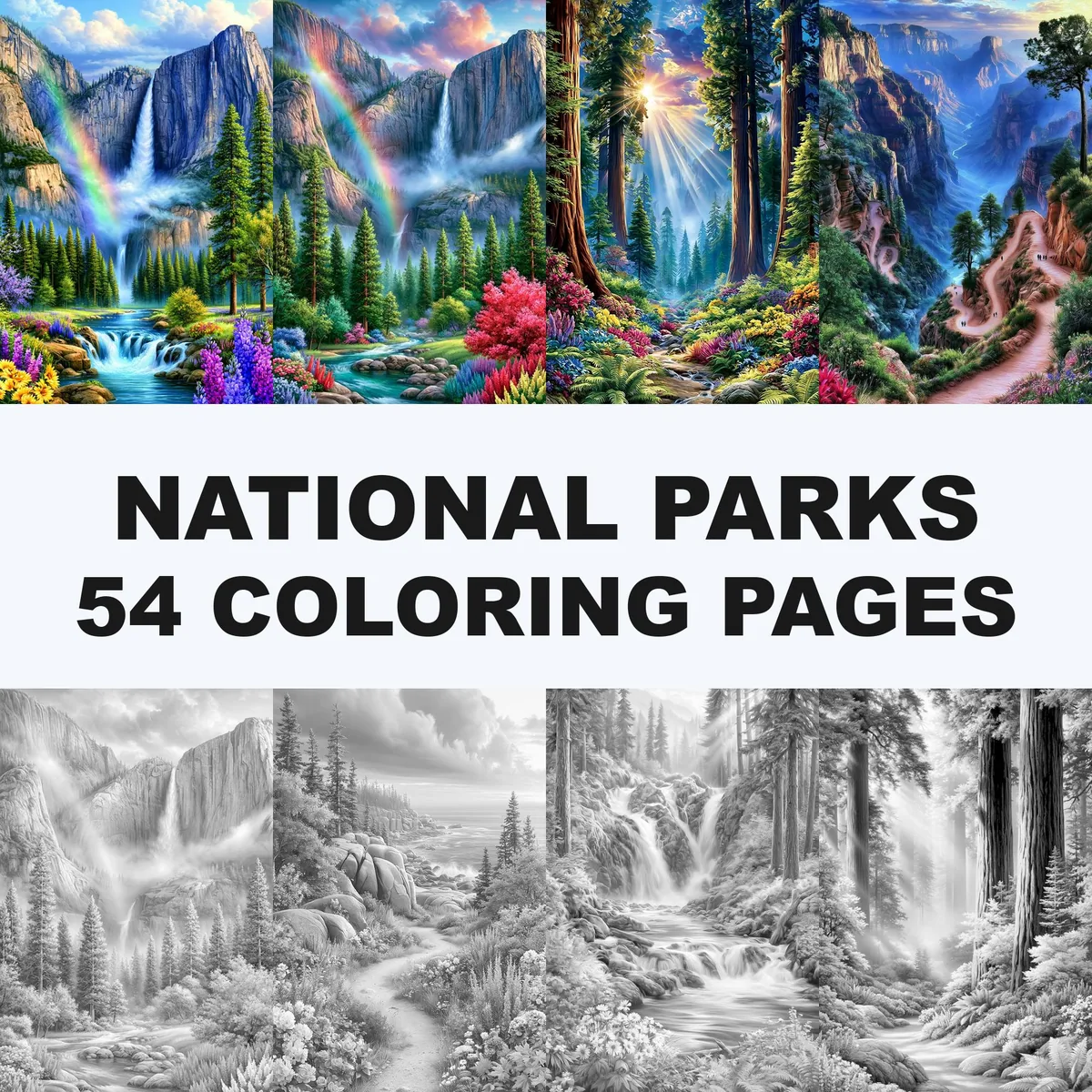National Parks Grayscale Coloring Pages