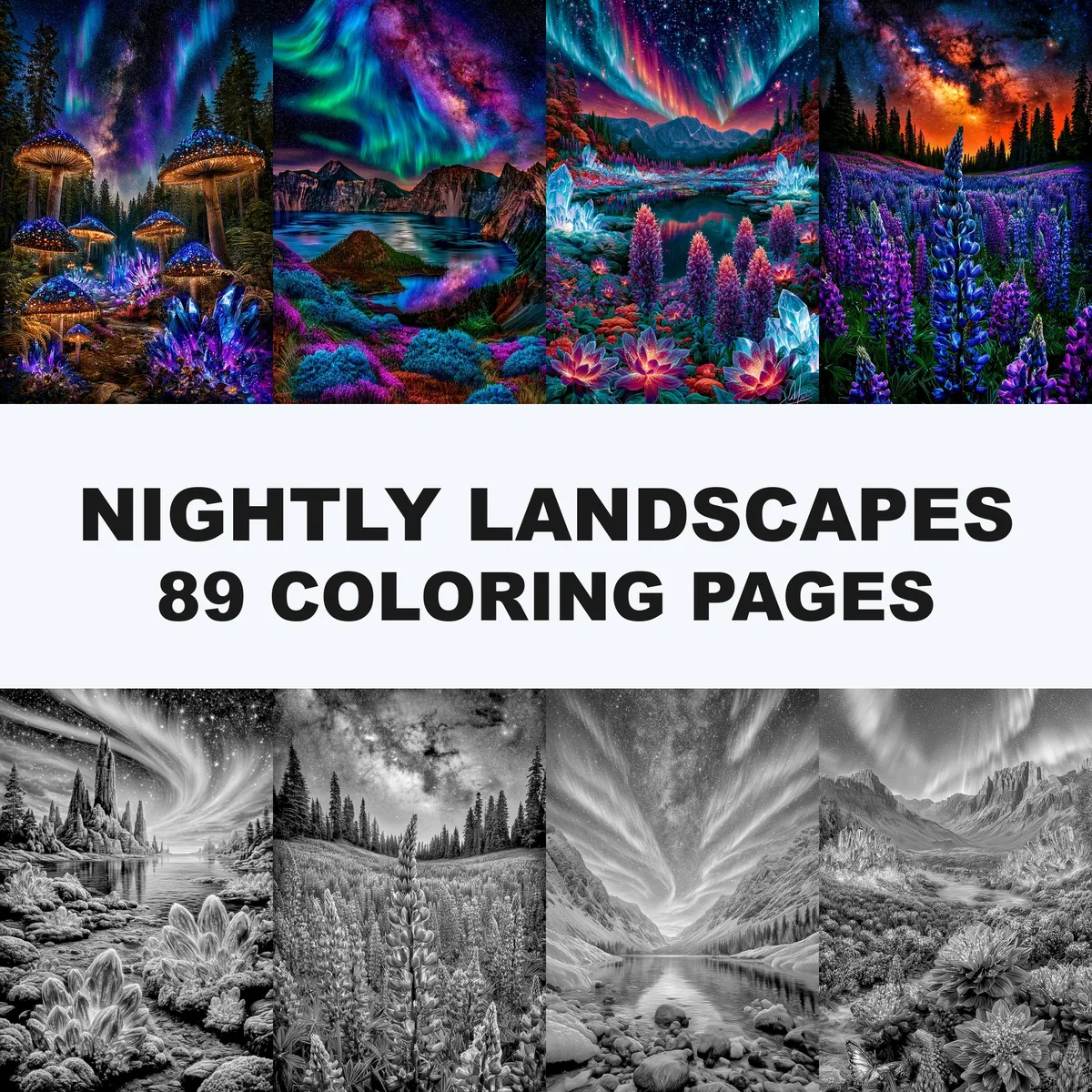 Nightly Landscapes Grayscale Coloring Pages