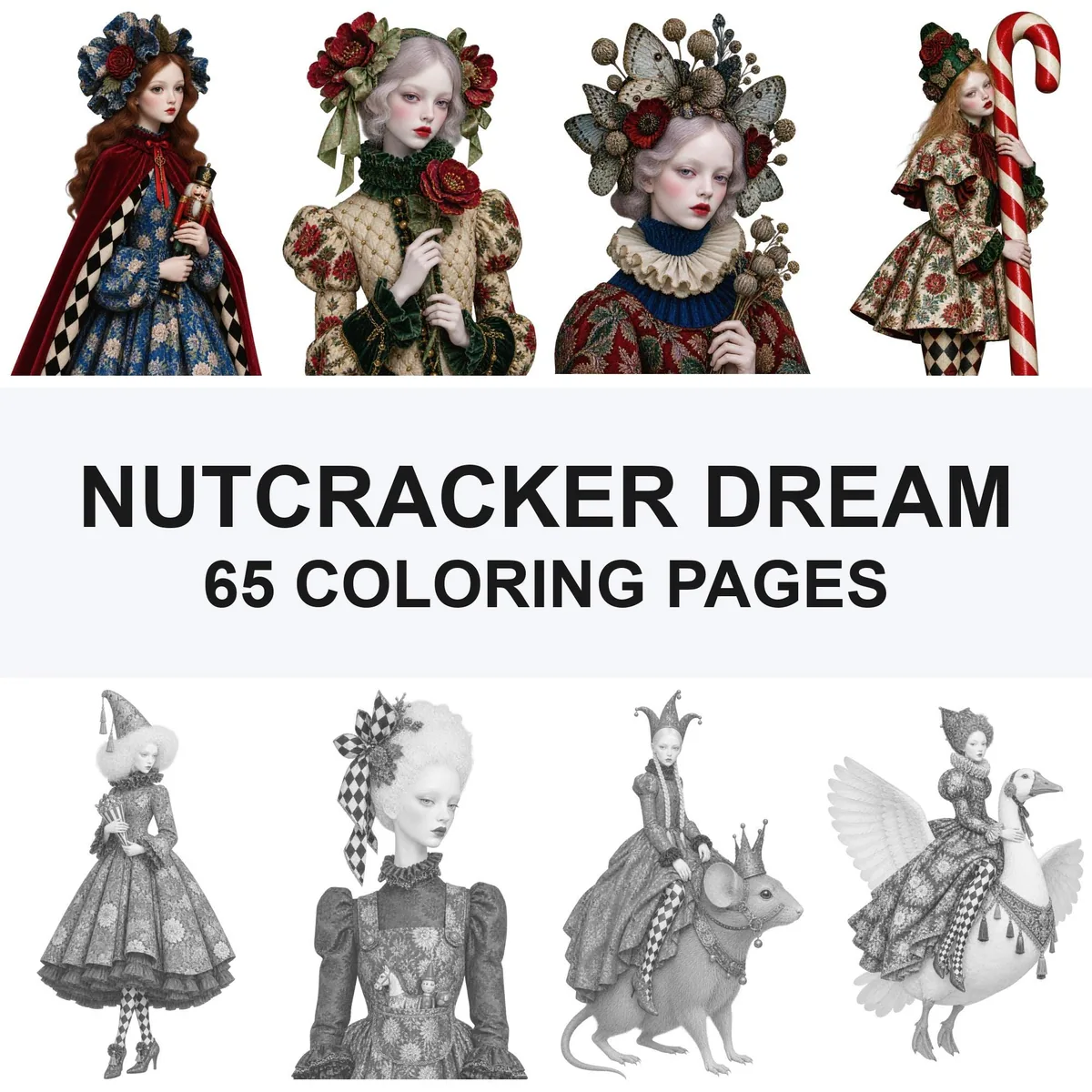 Nutcracker Dream Grayscale Coloring Pages