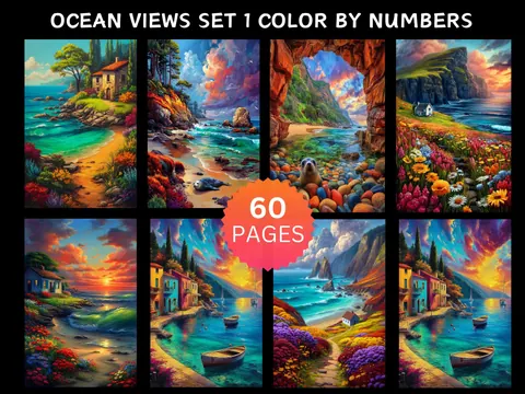 Ocean Views Set 1 color by number pages
