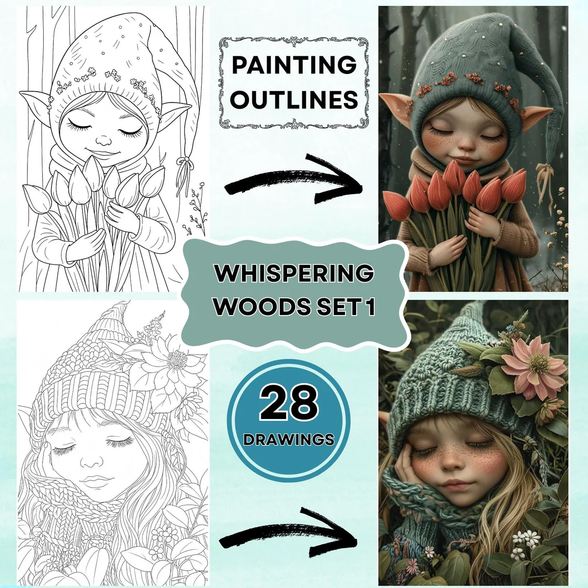 Outline Drawings Bundle Grayscale Coloring Pages