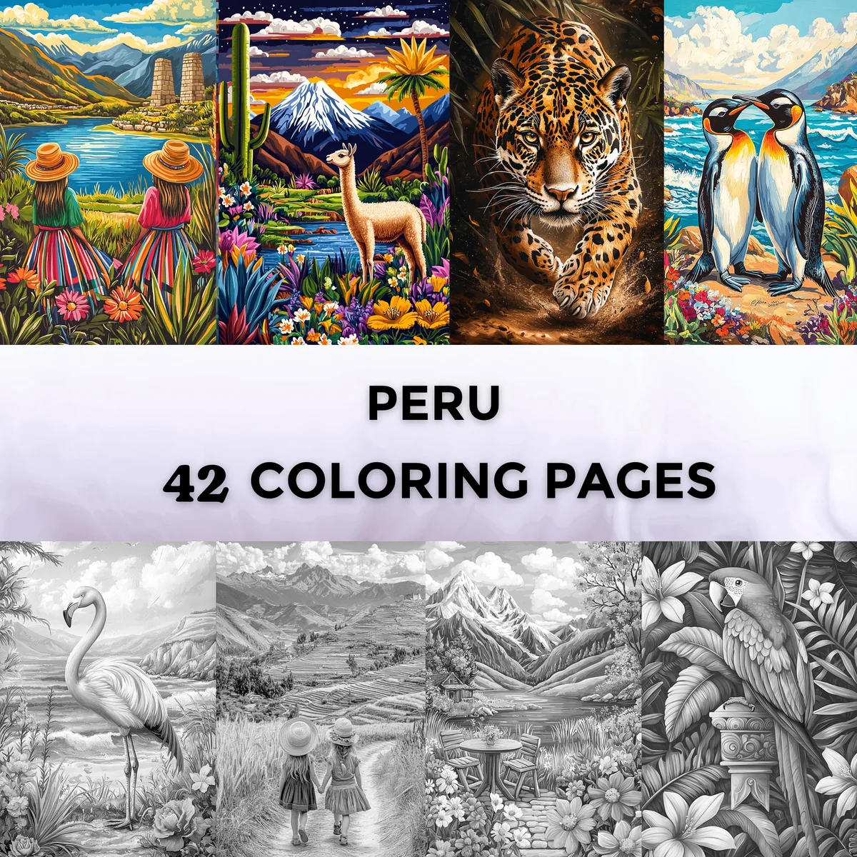 Peru Grayscale Coloring Pages