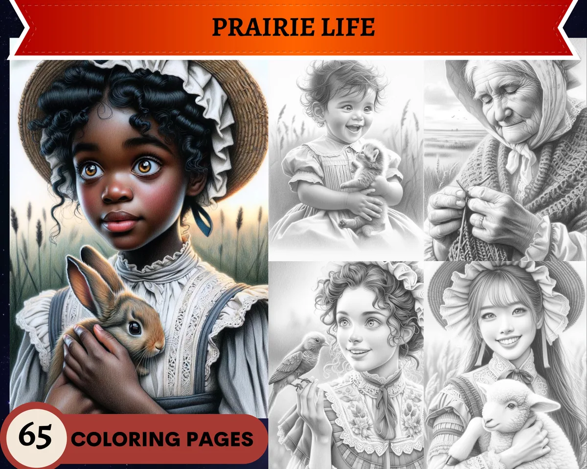 Prairie Era Life Grayscale Coloring Pages