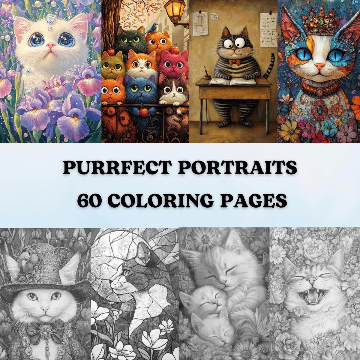 Purrfect Portraits Grayscale Coloring Pages