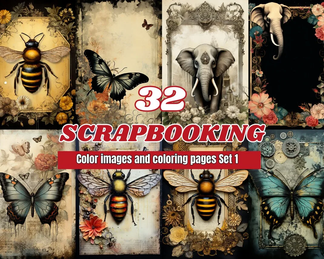 Scrapbooking Color Images & Set 1 Grayscale Coloring Pages