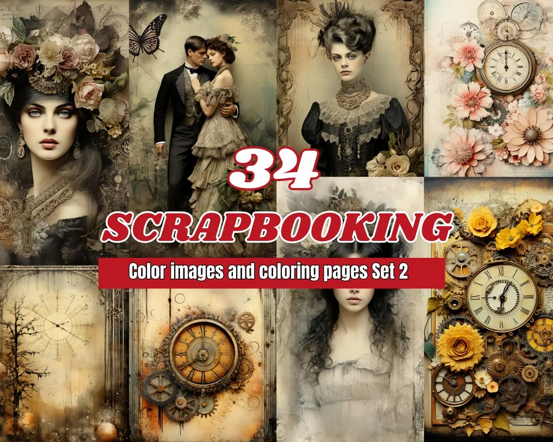 Scrapbooking Color Images & Set 2 Grayscale Coloring Pages