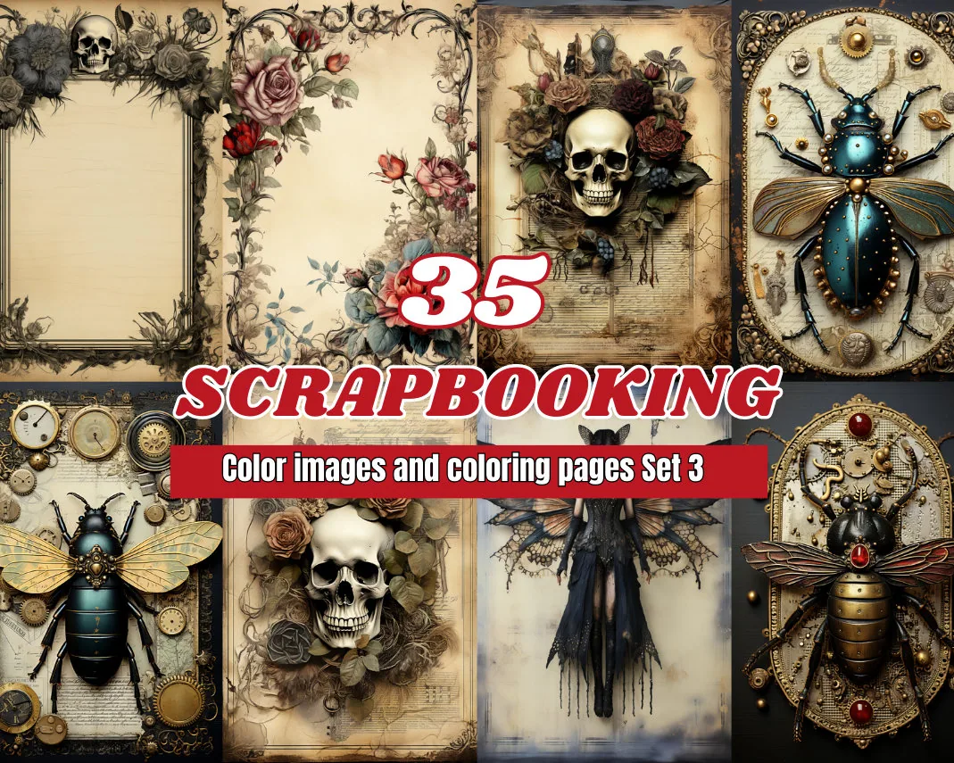 Scrapbooking Color Images & Set 3 Grayscale Coloring Pages