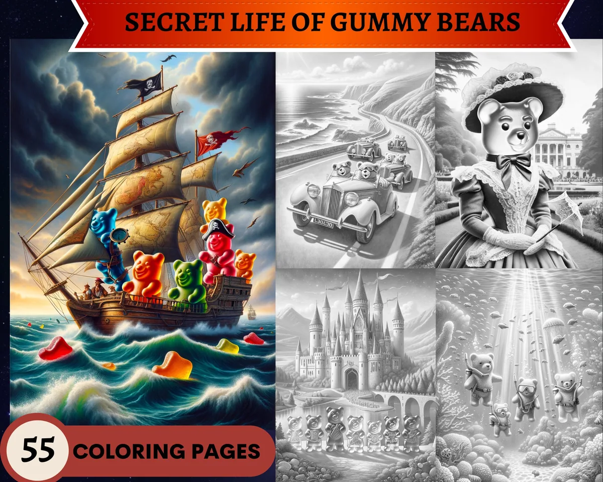 Secret Life of Gummy Bears Grayscale Coloring Pages