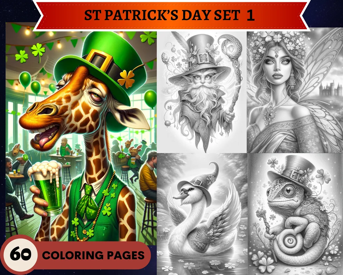 St Patrick's Day Set 1 Grayscale Coloring Pages