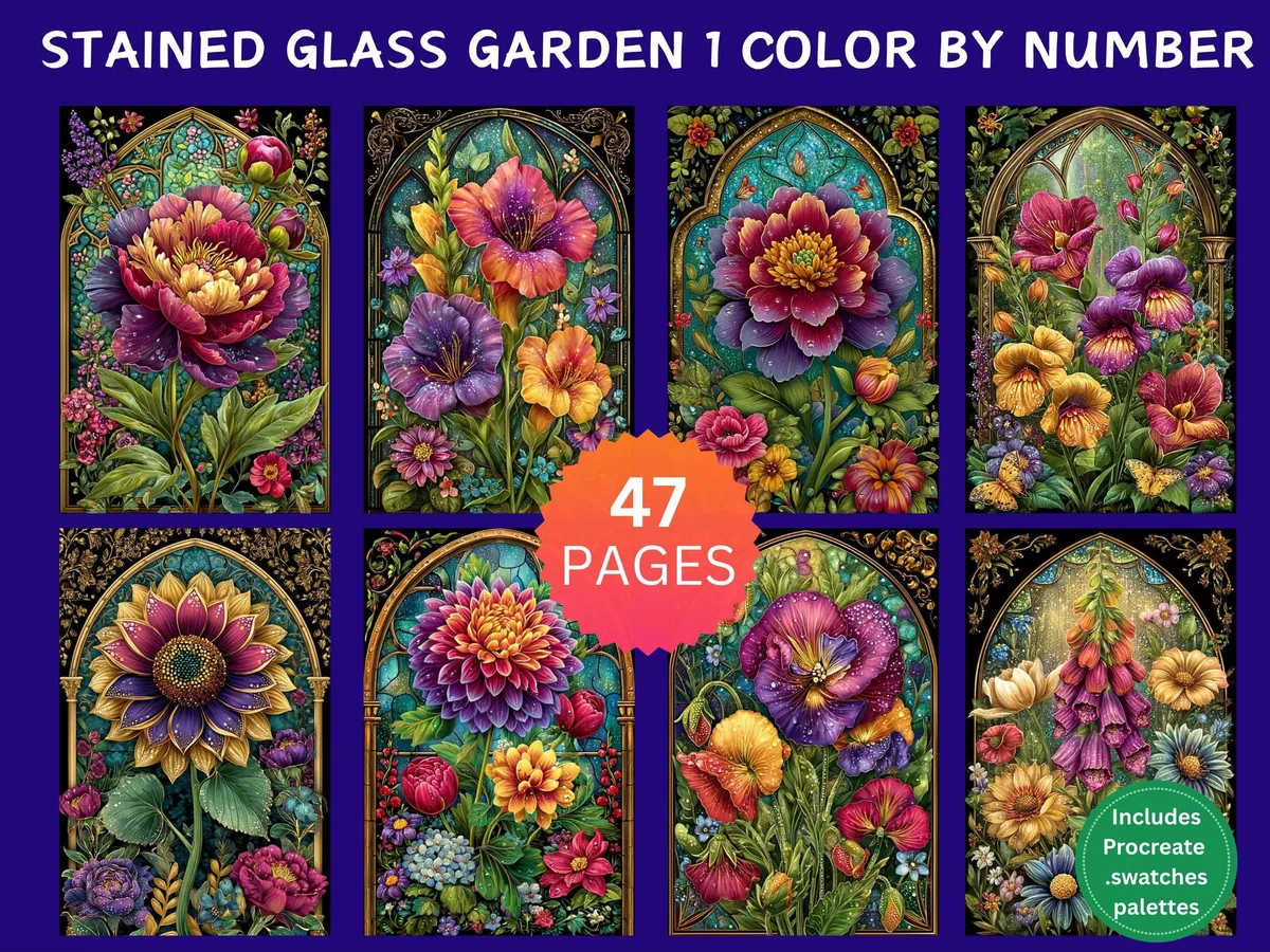 Stained Glass Garden Set 1 Color by Number