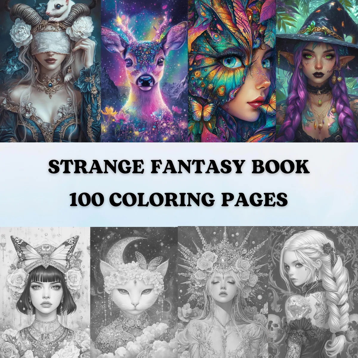 Strange Fantasy Book Grayscale Coloring Pages