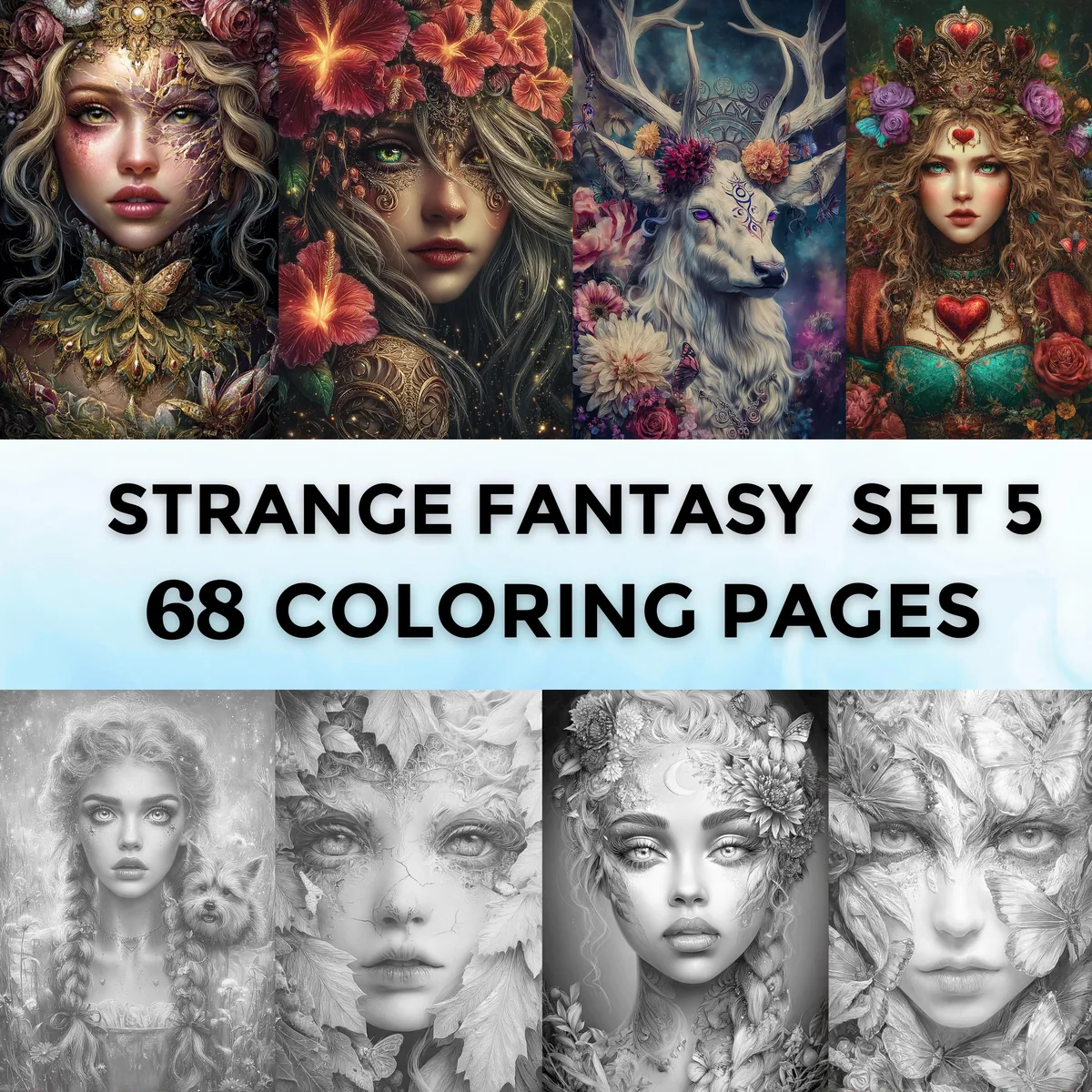 Strange Fantasy Set 5 Grayscale Coloring Pages