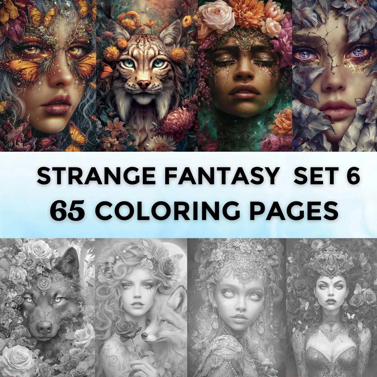 Strange Fantasy Set 6 Grayscale Coloring Pages