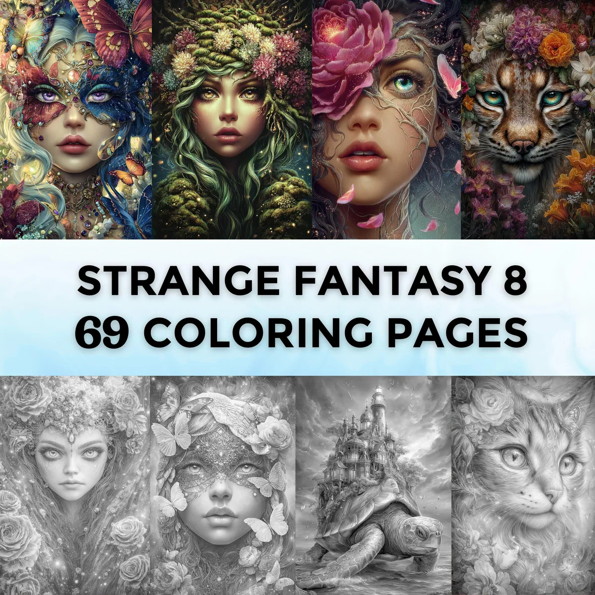 Strange Fantasy Set 8 Grayscale Coloring Pages