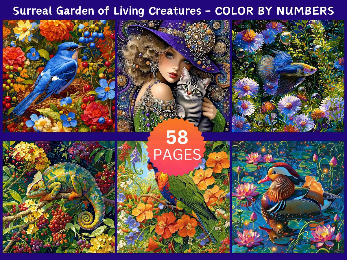 Surreal Garden of Living Creatures Color by Number