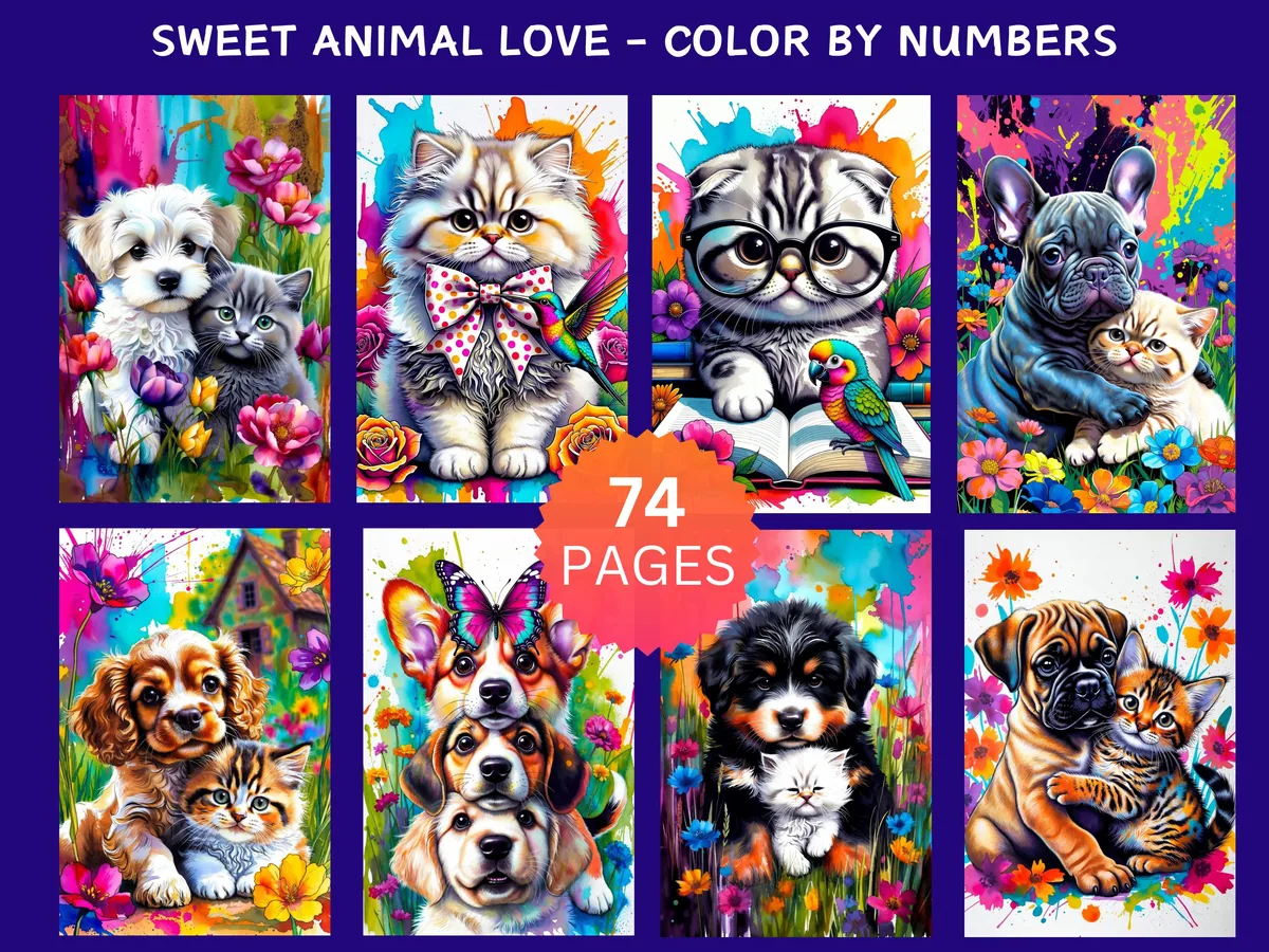 Sweet Animal Love Color by Number