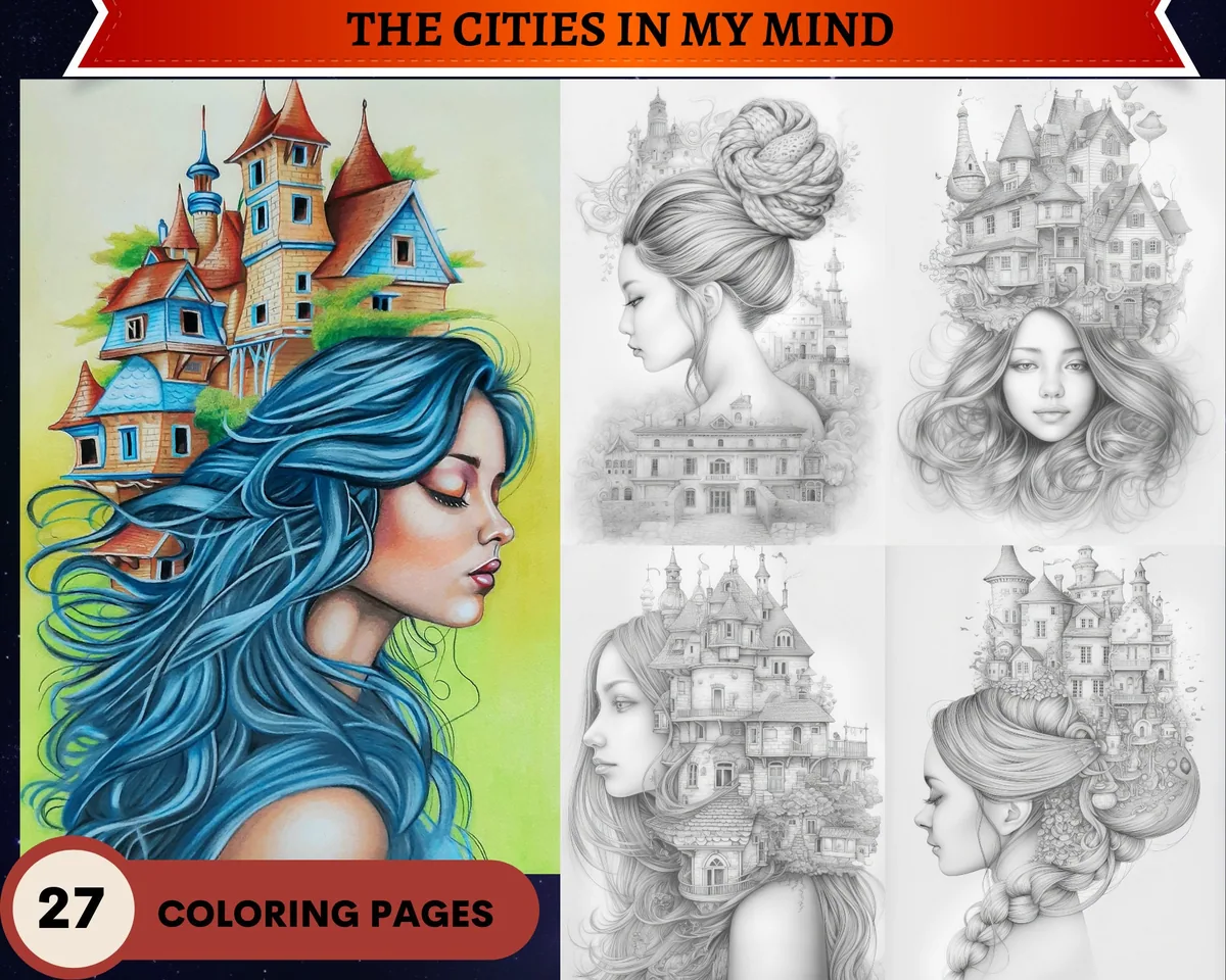 The cities in my mind Grayscale Coloring Pages