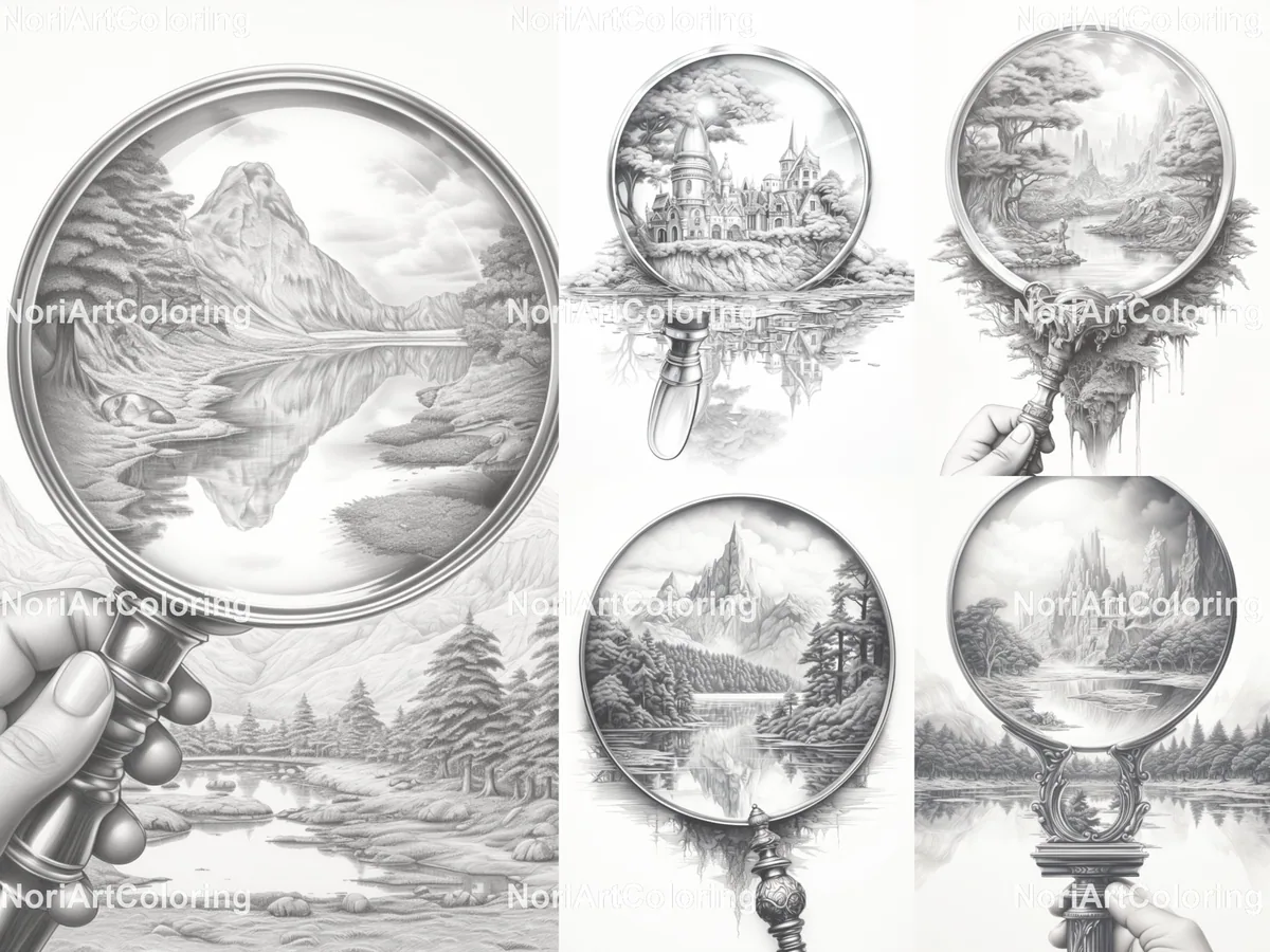 Under the Magnifying Glass Grayscale Coloring Pages