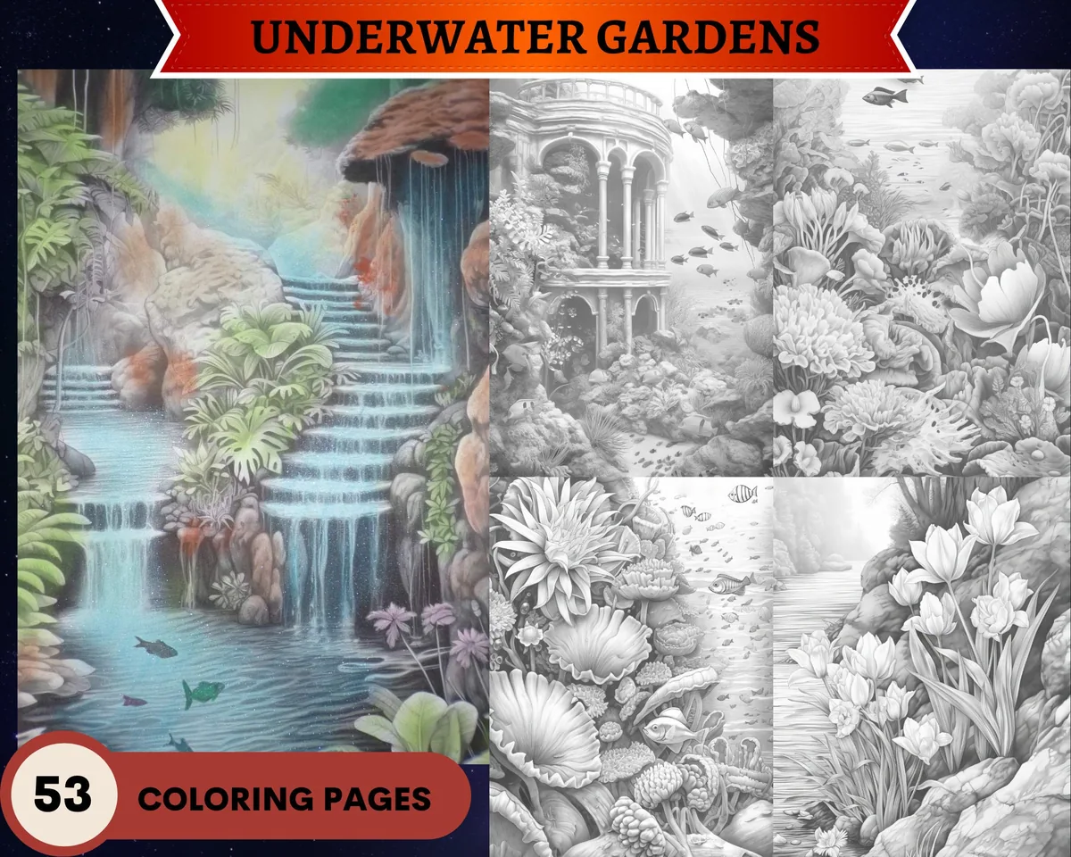 Underwater Gardens Grayscale Coloring Pages