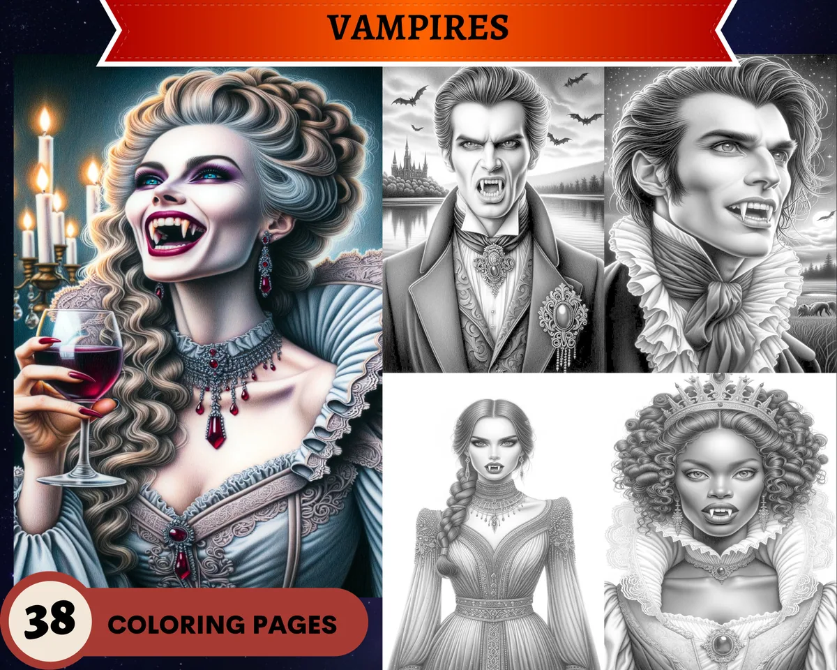 Vampires Grayscale Coloring Pages