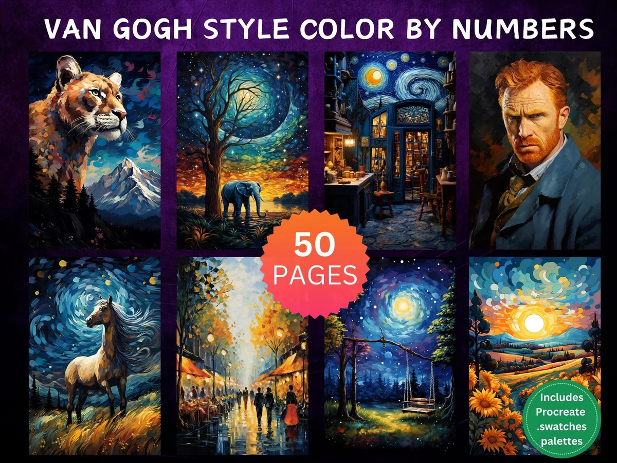 Van Gogh Inspired Paintings Color by Number