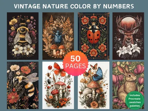 Vintage Nature color by number pages