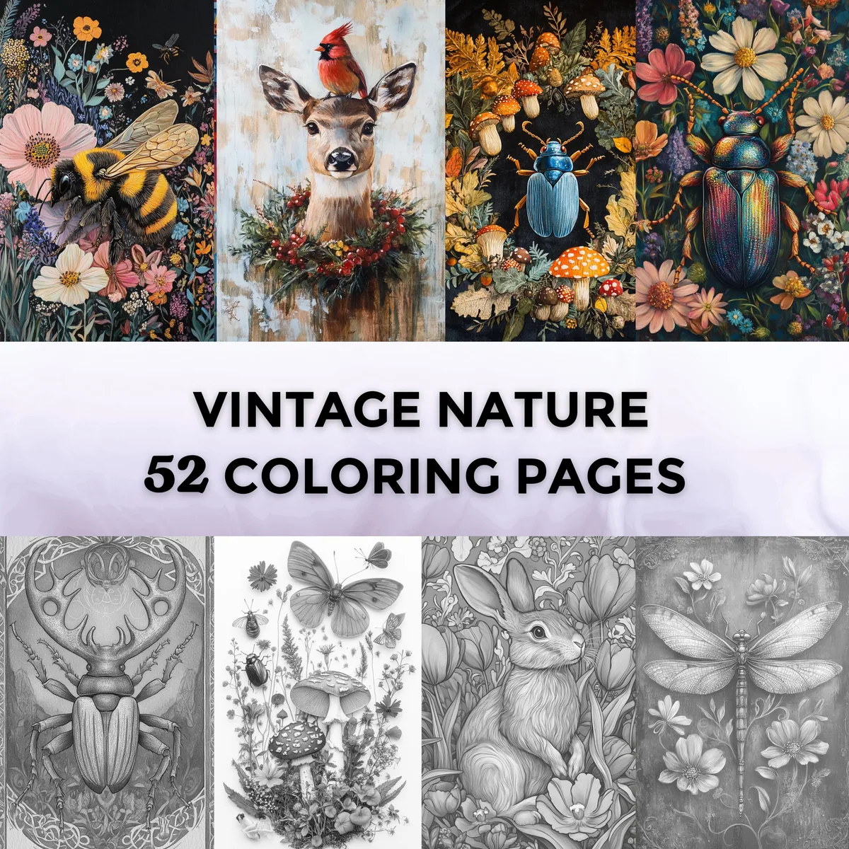 Vintage Nature Grayscale Coloring Pages
