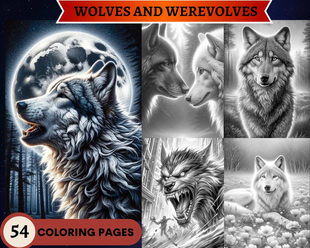 Wolves Grayscale Coloring Pages