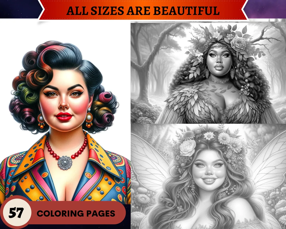 Women of All Sizes are beautiful Grayscale Coloring Pages