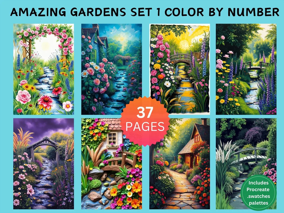 World's Amazing Gardens Set 1 Color by Number